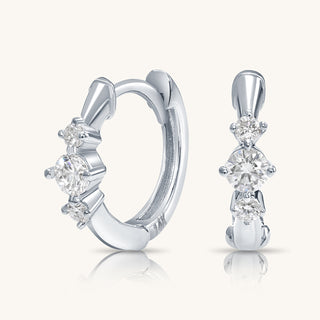 White Gold 3 Stone Huggie Hoop Earrings