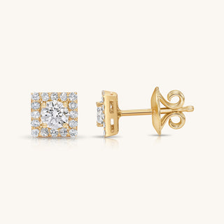 Gold Diamond Square Studs