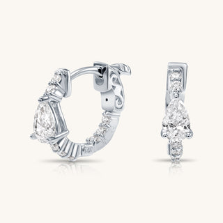 White Gold Pear Shape Diamond Huggie Earrings