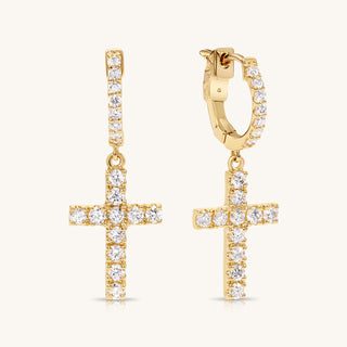 Gold Cross Diamond Earrings
