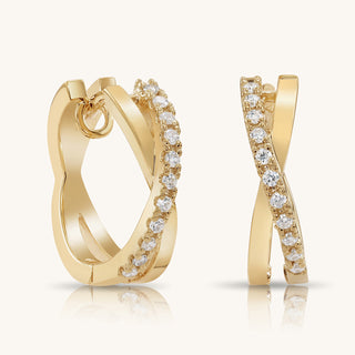 Gold and Diamond X Huggie Hoop