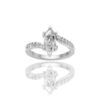 Marquise Cut Lab Grown Diamond Engagement Ring with East West Setting Pave Band