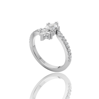 Marquise Cut Lab Grown Diamond Engagement Ring with East West Setting Pave Band