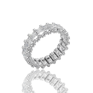 Cushion Cut Lab Grown Diamond Engagement Ring with Milgrain Scalloped Pave Band