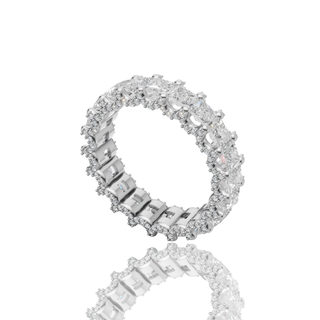 Cushion Cut Lab Grown Diamond Engagement Ring with Milgrain Scalloped Pave Band