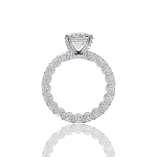 Cushion Cut Lab Grown Diamond Engagement Ring with Milgrain Scalloped Pave Band
