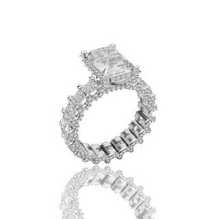 Cushion Cut Lab Grown Diamond Engagement Ring with Milgrain Scalloped Pave Band