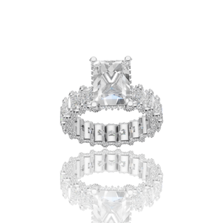 Cushion Cut Lab Grown Diamond Engagement Ring with Milgrain Scalloped Pave Band