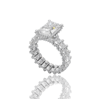 Cushion Cut Lab Grown Diamond Engagement Ring with Milgrain Scalloped Pave Band