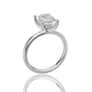 Pear Shape Lab Grown Diamond Engagement Ring with Hidden Halo Plain Band