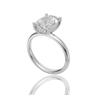 Pear Shape Lab Grown Diamond Engagement Ring with Hidden Halo Plain Band