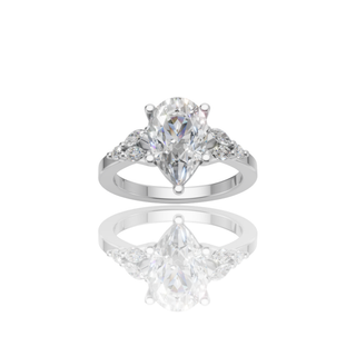 Pear Shape Lab Grown Diamond Engagement Ring with Cluster Side Stones