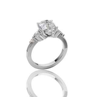 Pear Shape Lab Grown Diamond Engagement Ring with Cluster Side Stones