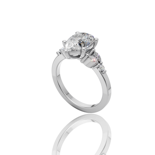 Pear Shape Lab Grown Diamond Engagement Ring with Cluster Side Stones