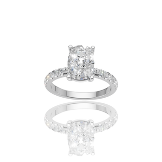 Oval Cut Lab Grown Diamond Engagement Ring with Hidden Halo Pave Band