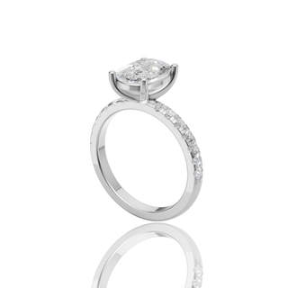 Oval Cut Lab Grown Diamond Engagement Ring with Hidden Halo Pave Band
