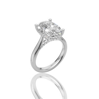 Oval Cut Lab Grown Diamond Engagement Ring with Hidden Halo Plain Band