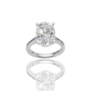 Oval Cut Lab Grown Diamond Engagement Ring with Hidden Halo Plain Band