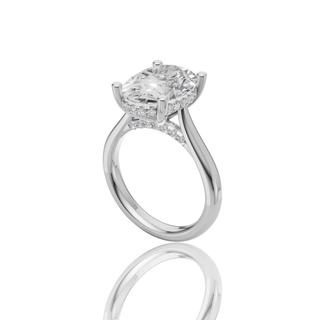 Oval Cut Lab Grown Diamond Engagement Ring with Hidden Halo Plain Band
