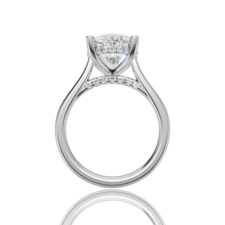 Oval Cut Lab Grown Diamond Engagement Ring with Hidden Halo Plain Band