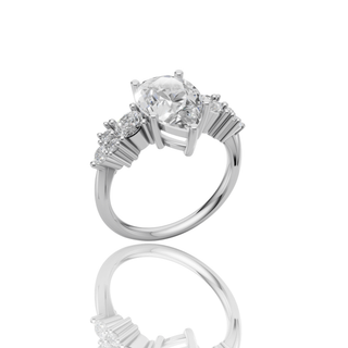Oval Cut Lab Grown Diamond Engagement Ring with Baguette Side Stones