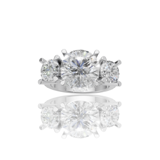 Round Lab Grown Diamond Three Stone Ring with Pave Band Engagement Ring