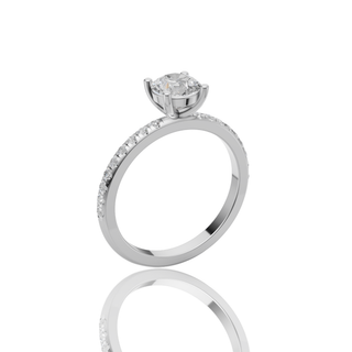 Round Lab Grown Diamond Engagement Ring with Pave Band