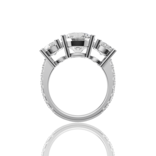 Round Lab Grown Diamond Three Stone Ring with Pave Band Engagement Ring