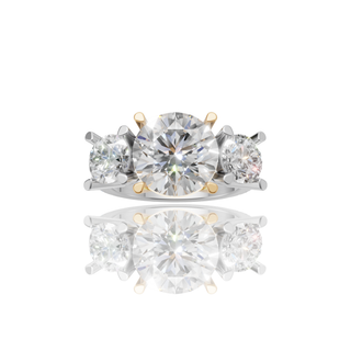 Round Lab Grown Diamond Three Stone Ring with Two Tone Gold Pave Band