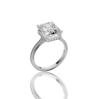 Emerald Cut Lab Grown Diamond Engagement Ring with Hidden Halo Pave Band