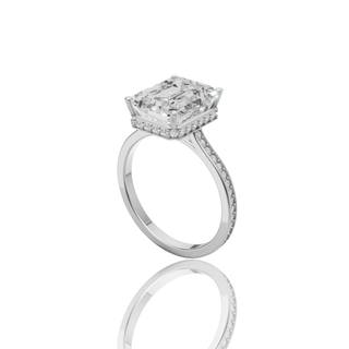 Emerald Cut Lab Grown Diamond Engagement Ring with Hidden Halo Pave Band