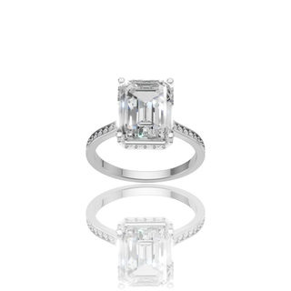 Emerald Cut Lab Grown Diamond Engagement Ring with Hidden Halo Pave Band