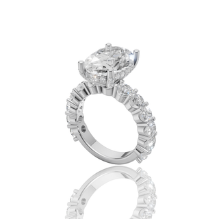 Oval Cut Lab Grown Diamond Engagement Ring with Eternity Band Hidden Halo