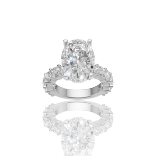 Oval Cut Lab Grown Diamond Engagement Ring with Eternity Band Hidden Halo