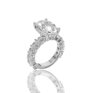 Oval Cut Lab Grown Diamond Engagement Ring with Eternity Band Hidden Halo
