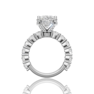 Oval Cut Lab Grown Diamond Engagement Ring with Eternity Band Hidden Halo