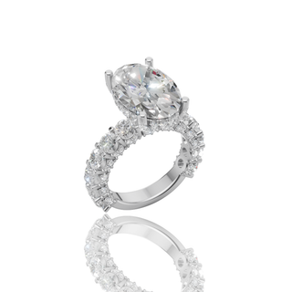 Oval Cut Lab Grown Diamond Engagement Ring with Luxe Round Stone Band