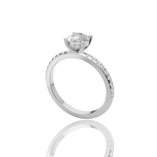 Round Lab Grown Diamond Engagement Ring with Pave Band