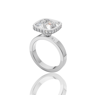 Cushion Cut Lab Grown Diamond Engagement Ring with Floating Bezel Plain Band
