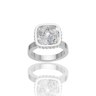 Cushion Cut Lab Grown Diamond Engagement Ring with Floating Bezel Plain Band