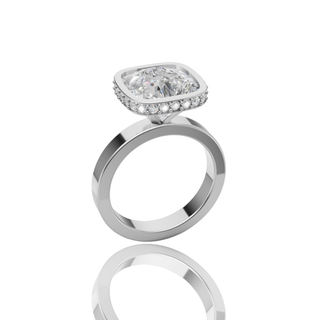 Cushion Cut Lab Grown Diamond Engagement Ring with Floating Bezel Plain Band