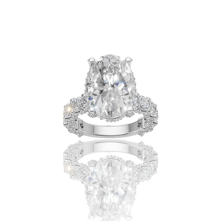 Oval Cut Lab Grown Diamond Engagement Ring with Scalloped Pave Hidden Halo