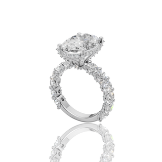 Oval Cut Lab Grown Diamond Engagement Ring with Scalloped Pave Hidden Halo