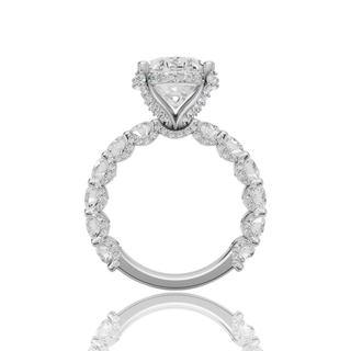 Oval Cut Lab Grown Diamond Engagement Ring with Scalloped Pave Hidden Halo