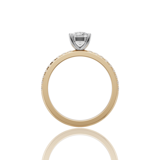 Round Lab Grown Diamond Engagement Ring with Two-Tone Gold Pave Band