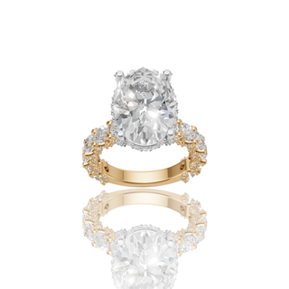 Oval Cut Lab Grown Diamond Engagement Ring with Two Tone Gold Pave Band