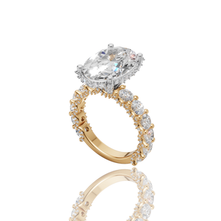Oval Cut Lab Grown Diamond Engagement Ring with Two Tone Gold Pave Band