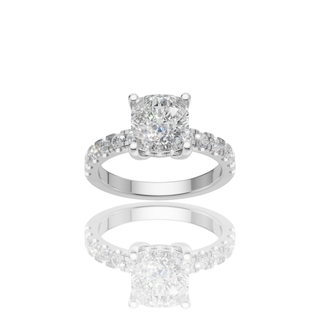 Cushion Cut Lab Grown Diamond Engagement Ring with Pave Side Stone Band