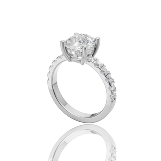 Cushion Cut Lab Grown Diamond Engagement Ring with Pave Side Stone Band