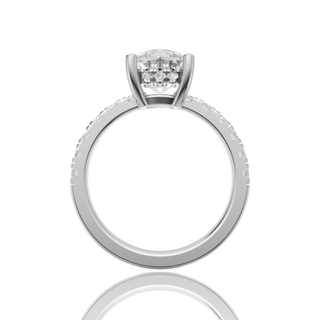 Cushion Cut Lab Grown Diamond Engagement Ring with Pave Side Stone Band